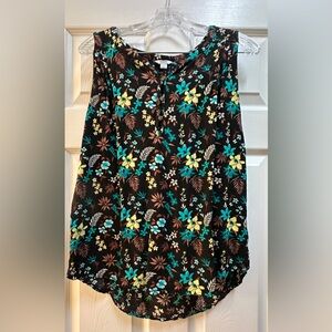 Sonoma Sleeveless Blouse Brown Green Black Floral Womens Medium
